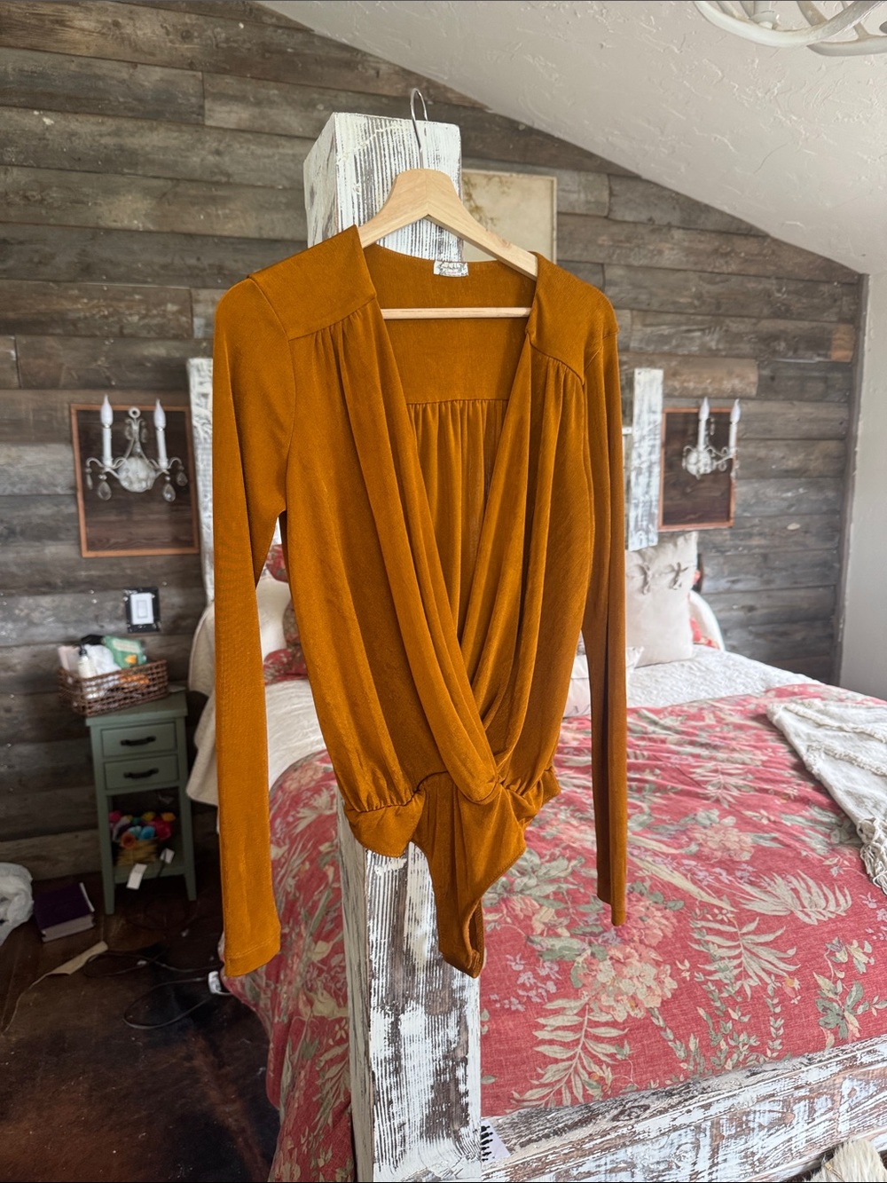 Free People Rust Brown Twist-Front Bodysuit